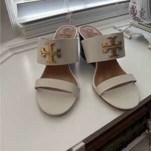 Tory Burch Gold and White Sandals